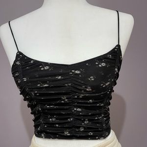 Garage Ruched mesh floral top size small